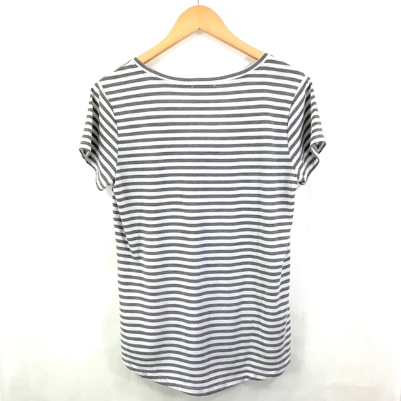 PAIGE Size Large Tee Gray & White Striped V-Neck Short Sleeve T-Shirt M17 - Picture 5 of 7